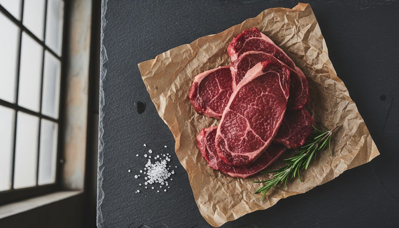 Raw elk steaks on butcher paper