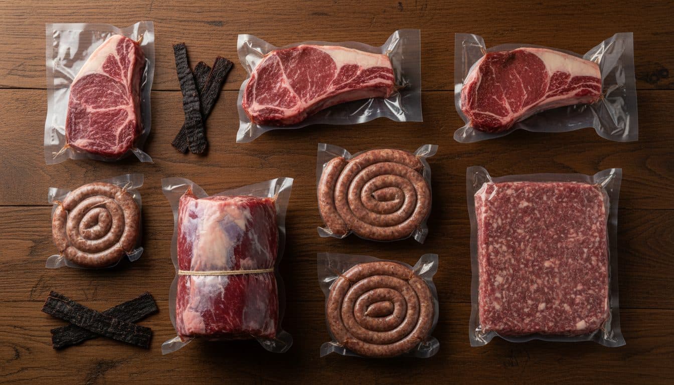 Elk variety pack laid out on a wooden table
